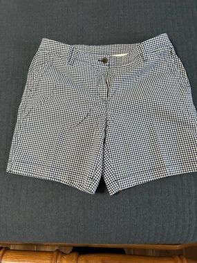 Talbots Navy and White Gingham Relaxed Chino Shorts
